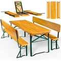 Produktbild: Casaria® Bierzeltgarnitur Mit Lehne 170cm Klappbar Stabil 2x Bierbank 1x Breiter Tisch Holz Biertischgarnitur Festzeltgarnitur Biergartengarnitur Biergarnitur