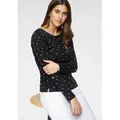 Produktbild: Langarmshirt KANGAROOS, Damen, Gr. 32/34, schwarz (schwarz, gemustert), Rippware, Obermaterial: 100% Baumwolle, bedruckt, kontrastfarbene Details, unifarben, sehr figurbetont hüftbedeckend, Rundhals, krempelbar, Shirts Langarmshirt, krempelbare Ärmel, sehr figurbetont, aus elastischer Rippware