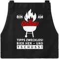 Produktbild: MoonWorks Grillschürze für Männer mit Spruch - Bin am Grillen - Schürze zum Grillen Baumwolle mit Tasche schwarz unisize