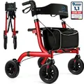 Produktbild: Safe Age® Rollator faltbar und leicht mit Sitz - Gehhilfe für Senioren, Rollator für die Wohnung Indoor & Outdoor - mit Rückenlehne und Gehstoc... - Rot