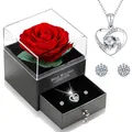 Produktbild: Ewig Haltbare Rose Geschenkbox mit 925er Silber Halskette & Ohrringen für Damen