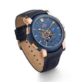 Produktbild: Kronsegler Meteorit Herren Automatikuhr rosé - blau | Echtes Meteoritgestein | Blaues Zifferblatt – Lederarmband – Limitierte Edition