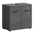 Produktbild: xonox.Home - Waschbeckenunterschrank Soft 60x56x34 cm in Front grau Hochglanz MDF Tiefzieh Korpus grau Nb - Badezimmer Badunterschrank Waschtischunterschrank - modern und funktional