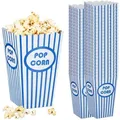 Produktbild: Relaxdays Popcorntüten, 48er Set, gestreift, Retro-Optik, Kino, Filmabend Zubehör, Pappe, Popcornbehälter, blau/weiß