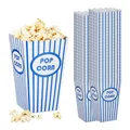 Produktbild: Relaxdays Popcorntüten, 48er Set, gestreift, Retro-Optik, Kino, Filmabend Zubehör, Pappe, Popcornbehälter, blau/weiß