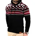 Produktbild: Reslad Strickpullover Reslad Herren Grobstrick Pullover Norweger Winter Kapuzenpullover (1-tlg) Strickpullover Männer Norwegermuster mit Kapuze rot|schwarz S