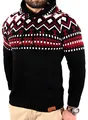 Produktbild: Reslad Herren Grobstrick Pullover Norweger Winter Kapuzenpullover RS-3013 (S, Schwarz-Rot)