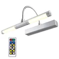 Produktbild: HONWELL Bilderleuchte LED Verstellbare LED Wandleuchte 3 Beleuchtungsmodi AA Batterie Betrieben mit Fernbedienungen 180 ° Schwenkarm, Dimmbare Anzeigelampe mit Timer für Spiegelanstrich, Silber