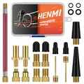 Produktbild: HENMI Fahrradventil Adapter Set, Alle Ventiladapter Fahrrad, Autoventil Adapter und französisches Ventil Adapter mit Sortierbox, Luftpumpe Adapter, Ballnadel und Kompressor Ventiladapter
