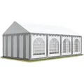 Produktbild: Festzelt Partyzelt 4x8 m schwerentflammbar premium, hochwertige pvc Plane 750 n in grau-weiß 100% wasserdicht mit Bodenrahmen - Toolport