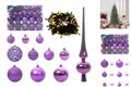 Produktbild: Weihnachtsbaumkugeln Christbaumkugeln Set Lila Kunststoff Mit Lichterkette 61tlg