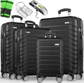 Produktbild: tillvex® Reisekoffer Set 4-TLG. + Gepäckwaage, 8X Koffergurte & 4X Kofferanhänger | Kofferset 4 Rollen | Trolley Gepäck Koffer TSA Schloss | Rollkoffer Hartschalenkofferset S-M-L-XL (Schwarz)