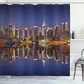 Produktbild: ABAKUHAUS Stadt Duschvorhang, New York City USA, Stoffliches Gewebe Badezimmerdekorationsset mit Haken, 175 x 200 cm, Dunkles Indigo