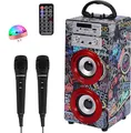 Produktbild: DYNASONIC Karaoke mit 2 Mikrofonen, tragbarer Karaoke-Maschine, Bluetooth-Lautsprecher, USB- und SD-Kartenleser, Lichter, Geschenk für Kinder von 5 bis 13 Jahren (Model 21 Lights)