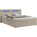 Produktbild: Juskys Boxspringbett Leona Samt 180x200 cm in Beige – mit LEDs, Topper & Federkern-Matratzen - Beige