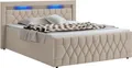 Produktbild: Juskys Boxspringbett Leona Samt 180x200 cm in Beige – mit LEDs, Topper & Federkern-Matratzen