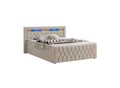 Produktbild: Juskys Boxspringbett Leona Samt 180x200 cm in Beige – mit LEDs, Topper & H4-Federkern-Matratzen