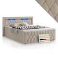 Produktbild: Juskys Boxspringbett Leona 180x200 cm - Bett mit LED Beleuchtung, Topper & H4 Federkern Matratzen - Doppelbett mit Samt und Steppung - Beige