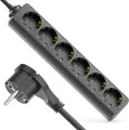 Produktbild: deleyCON 6 Fach Steckdosenleiste mit Flachstecker Stromleiste für Innenbereich 1,4m Kabel Flachkontakt-Stecker Robustes Kunststoffgehäuse Schwarz