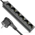 Produktbild: deleyCON 6 Fach Steckdosenleiste mit Flachstecker Stromleiste für Innenbereich 1,4m Kabel Flachkontakt-Stecker Robustes Kunststoffgehäuse Schwarz