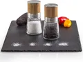 Produktbild: AdHoc Geschenk Set Salzmühle & Pfeffermühle Akasia MP99, Meersalz, schwarzer Pfeffer inklusive, Glas | Edelstahl | Holz