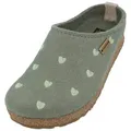 Produktbild: Haflinger Grizzly Cuoricino Filzclog aus reinem Wollfilz Unisex Herzmotiv Hausschuh grün 41 EU