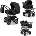 Produktbild: Zwillingskinderwagen 4 in 1 City Twin inkl. Autositze - 15 Teile - in 19 Farben - Schwarz