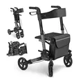 Produktbild: Juskys Rollator Vital faltbar, leicht & höhenverstellbar aus Aluminium bis 130 kg mit Sitz Schwarz