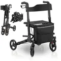 Produktbild: Juskys Rollator Vital, klappbar, mit Sitz, Einkaufstasche und Gehstockhalterung schwarz