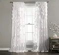 Produktbild: Lush Decor Riley Fenstervorhang, halbtransparent, gerüscht, strukturierte Schleife, Fensterpaneel für Wohnzimmer, Esszimmer, Schlafzimmer (Einzelbett), 137 cm B x 240 cm L, Weiß