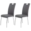 Produktbild: 2er-Set Polsterstühle - grau-chromfarben - Kunstleder Esszimmerstuhl Küchenstuhl