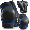Produktbild: SKATEWIZ Protektoren-Set SMASH Knieschoner Kinder Inliner Schoner Erwachsene Protektoren Set (Schonerset Inliner skates Mädchen Schützer, 6-tlg., Inliner Schoner mit Knie-, Ellenbogen- und Handgelenkschützer), Schützer Inline Skates Kinder Schlittschuhe Schoner blau|schwarz L - Jugendliche & Erwachsene
