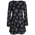 Produktbild: Vishes Tunikakleid Langarm Damen Blumen-Tunika Shirt-Kleid Glockenärmel Baumwolle Hippie, Boho, Goa Style schwarz 46