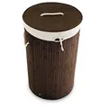Produktbild: Relaxdays Wäschekorb Bambus, faltbare Wäschetonne mit Deckel, Volumen 70 l, Wäschesack Baumwolle, rund Ø 41 cm, braun