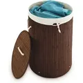 Produktbild: Relaxdays Wäschekorb Bambus, faltbare Wäschetonne mit Deckel, Volumen 70 l, Wäschesack Baumwolle, rund Ø 41 cm, braun