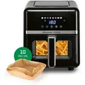 Produktbild: GOURMETmaxx Heißluftfritteuse Heißluftfritteuse, 5 l - 8 Programme, Farb-Icons & Multi-Color LED-Touchdisplay, 1400 W, inkl.10 Backpapierschalen mit Frontfenster LED-Display 8 Programme schwarz