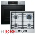 Produktbild: BOSCH Backofen-Set Gas Herdset Einbau Bosch Autark Backofen + GAS Kochfeld Edelstahl, mit 1-fach-Teleskopauszug