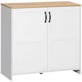 Produktbild: HOMCOM Schrank mit Schrank 2 Türen und 2 verstellbaren Einlegeböden – Weiß und Holzoptik – 90 x 39,5 x 88 cm