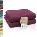 Produktbild: ZOLLNER 2er Set Badetücher - weiche und saugstarke Duschtücher - waschbar bis 95°C - Baumwolle - 100x150 cm in brombeer