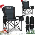 Produktbild: OVERMONT Übergroßer Klappstuhl Campingstuhl 2er Set - bis 204KG Belastbar - Faltstuhl Gepolstert mit mit Getränkehalter Kühltasche hoher Rückenlehne für Garten Balkon Strand Angeln