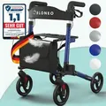 Produktbild: ELONEO Rollator faltbar und leicht mit Sitz, Leichtgewicht-Reiserollator aus Aluminium, Gehhilfe 8-fach höhenverstellbar, Laufhilfe 3-fach faltbar - Blau