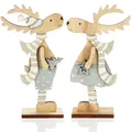 Produktbild: 2x Dekorativer Aufsteller für Weihnachten - Rentier aus Holz - blau/silberfarben