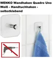 Produktbild: Wandhaken Klebehaken Handtuchhaken selbstklebend WENKO Quadro Uno Weiß