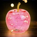 Produktbild: 3.08 Kleiner Glas Apfel mit 10er LED Lichterkette - Ø 11 cm - Dekoleuchte Batterie - Farbe: Rosa (klein) - Rosa/Gold