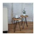 Produktbild: 2er-Set Beistelltisch MCW-A80, Nachttisch Kaffeetisch, Industrial Echtholz MVG-zertifiziert Ø25cm ~ naturfarben