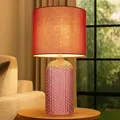 Produktbild: Nachttischlampe rot Glas Tischleuchte Wohnzimmerlampe Textil Tischlampe Leseleuchte, 1x E27, DxH 26,5 x 50 cm