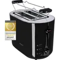 Produktbild: Exquisit Toaster TA 6103 SWI | 7 Leistungsstufen | 850 Watt | abnehmbarer Brötchenaufsatz | Toastzentrierung | Auftau- & Aufwärmfunktion | Stoppt... - Schwarz/Bronze