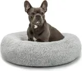 Produktbild: lionto Donut Hundebett, rundes Hundesofa mit Plüschbezug & Anti-Rutsch-Noppen, weich & gemütlich, 70 cm Durchmesser, hellgrau