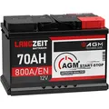 Produktbild: AGM Autobatterie 12V 70Ah für Start-Stop Automatik Auto KFZ PKW Batterie VRLA