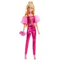 Produktbild: Barbie Deluxe Style-Puppe #5 in rosafarbenem Metallic-Outfit, blond, mit glitzerndem Korsett-Top und glänzender Hose mit Accessoires wie Einer rosafarbenen Kette und Einer Handtasche, JFP40